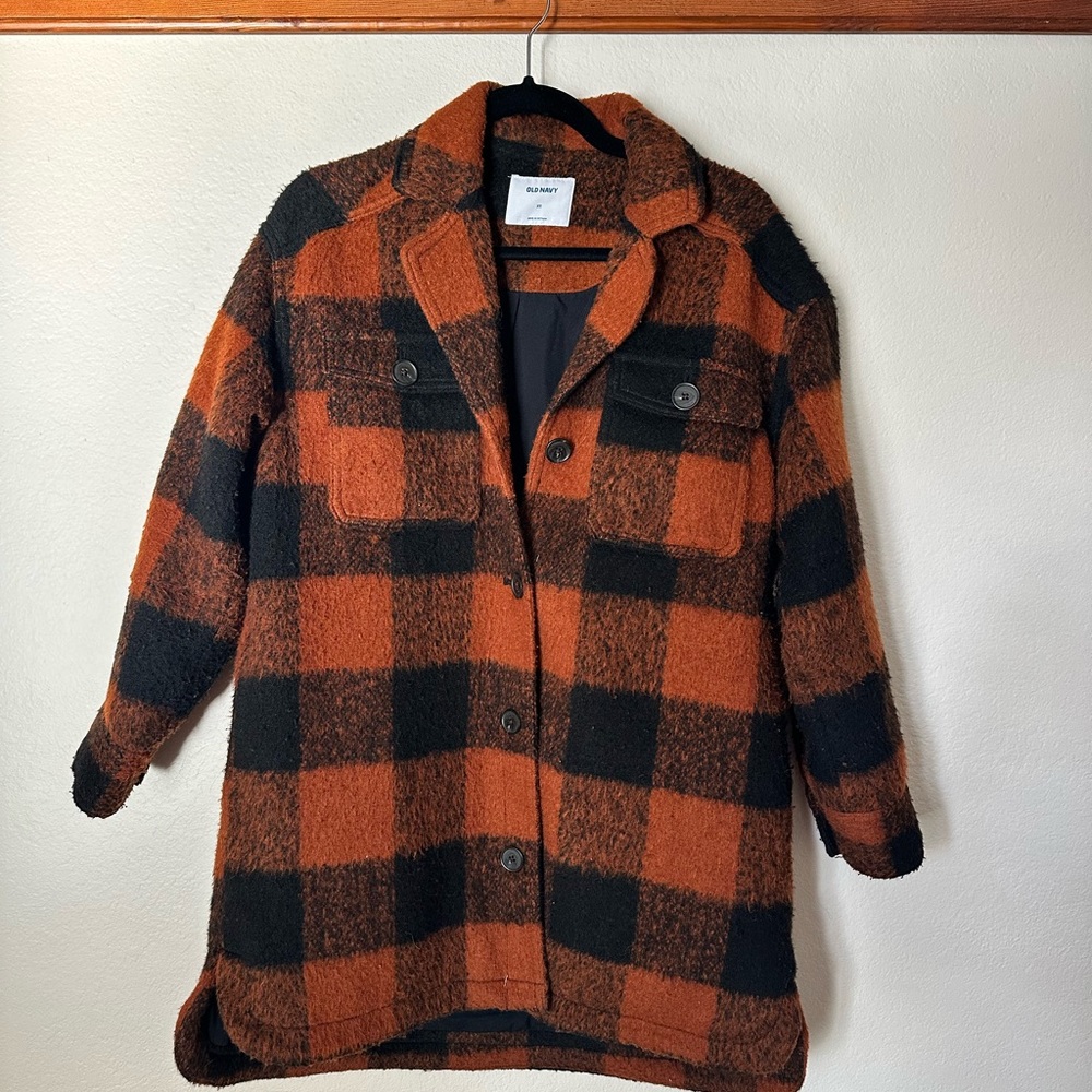 Old Navy Orange & Black Plaid Shacket